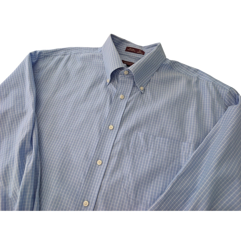 Vintage‎ Nordstrom Smartcare Shirt Men's 17.5 35 Blue Check Cotton Hong Kong